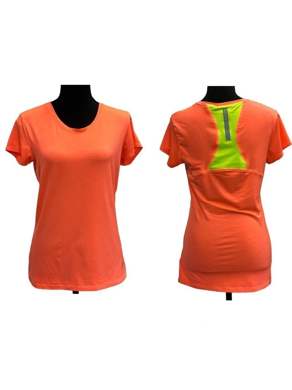 Under armour heat gear semi fitted neon orange yellow short sleeve running